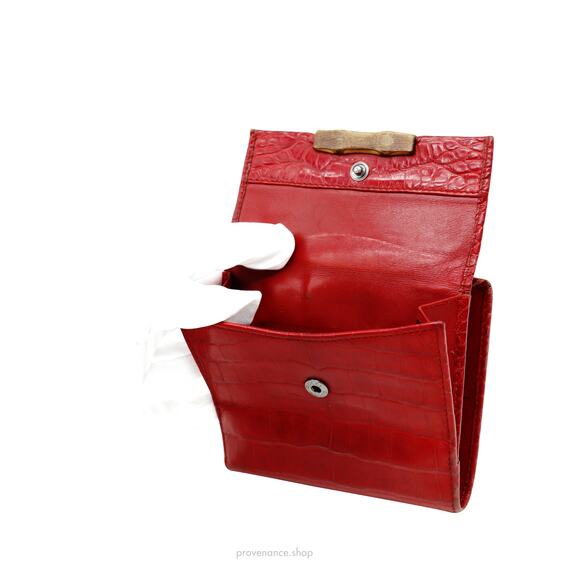 🔴 Gucci Bamboo Trifold Wallet - Red Crocodile Leather - Picture 13 of 15